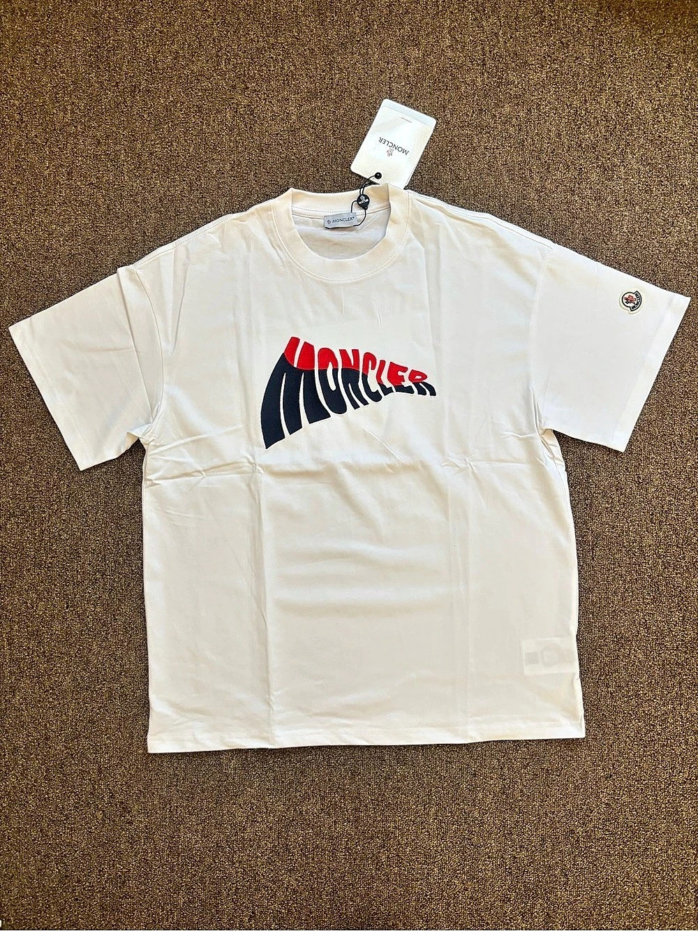 Moncler Flag Spirit Logo Print T-Shirt White & Red Medium